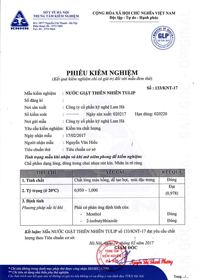 kiểm nghiệm nước giặt